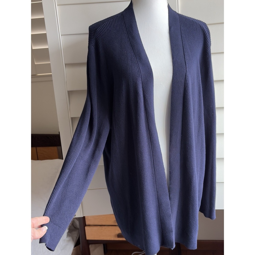 Talbots Woman 2X Navy Ribbed 200% Pima Cotton Open Front Cardigan Minimalist